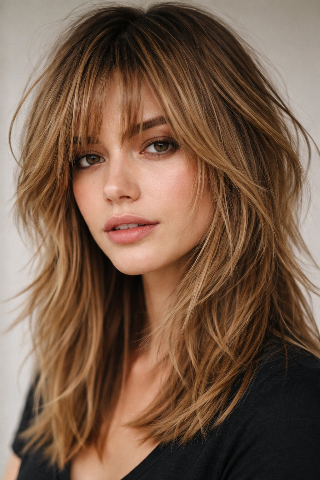 Front layers with uneven choppiness framing the face