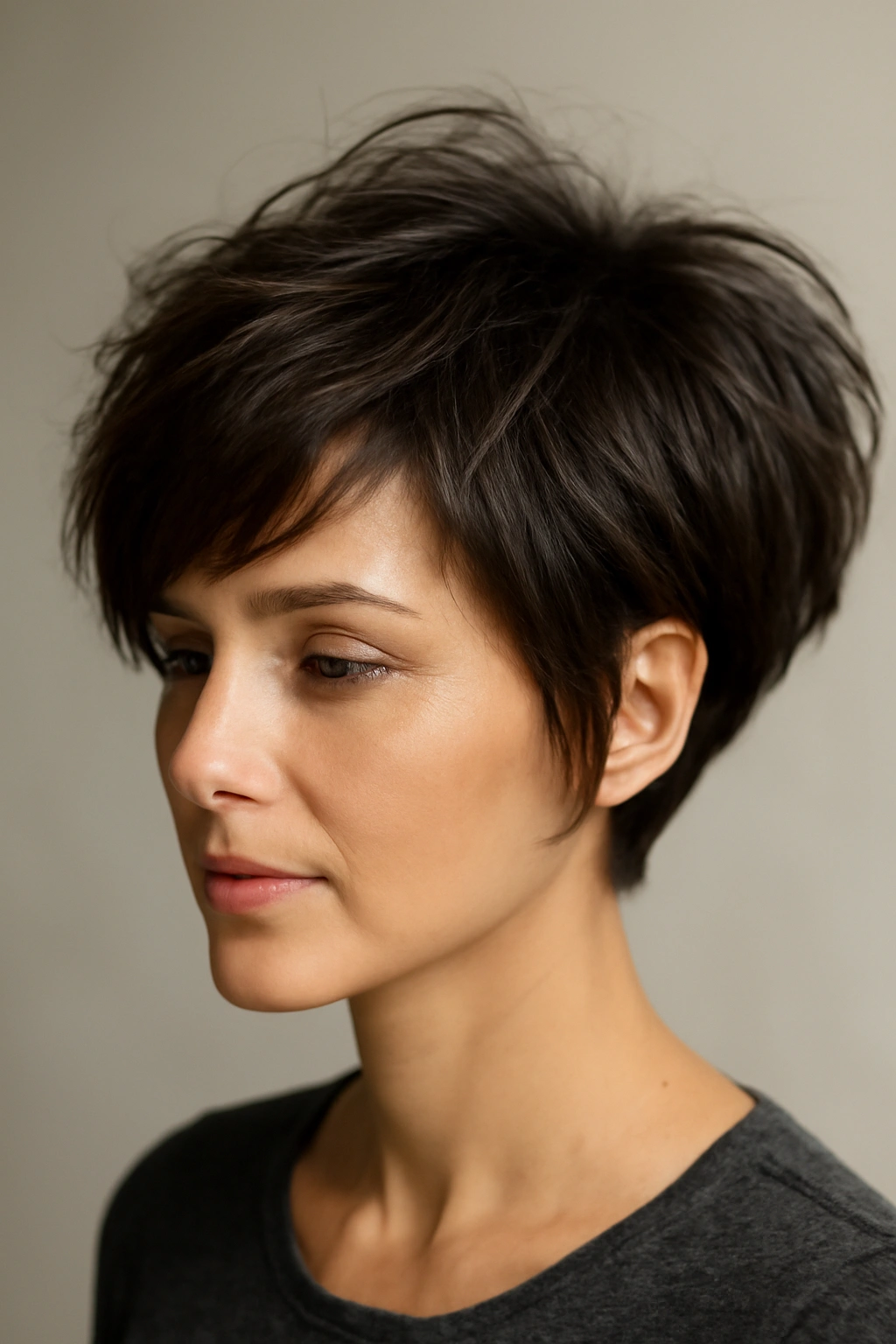 Short textured bob with extra volume on the crown