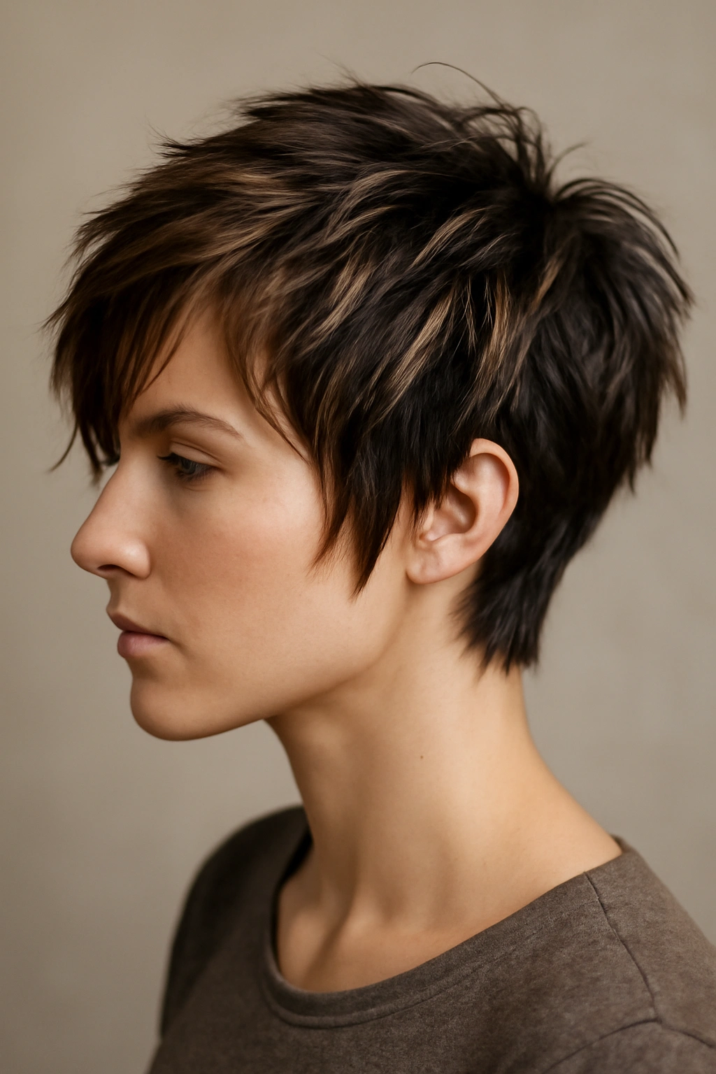 Textured crop hairstyle with caramel ribbons