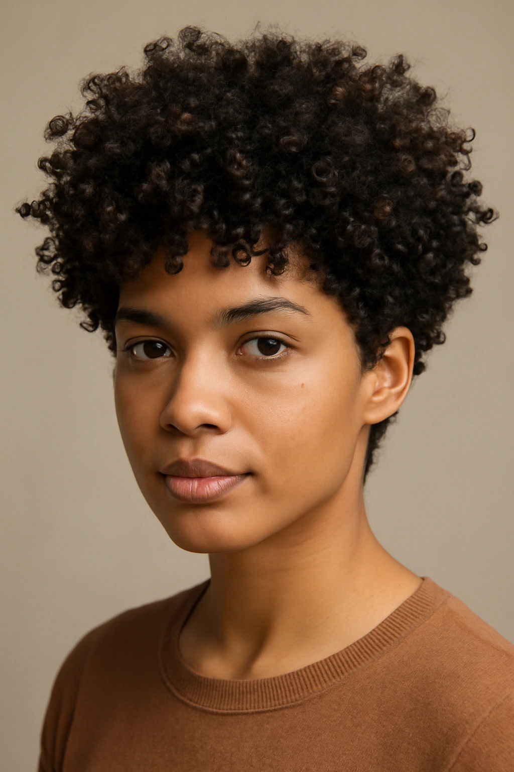 Close-up of a textured crop on curly hair showing volume and curl pattern