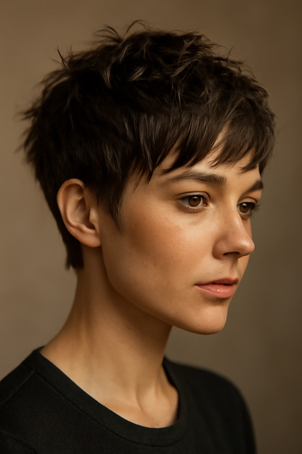 Close-up of a textured crop with defined pieces on short hair