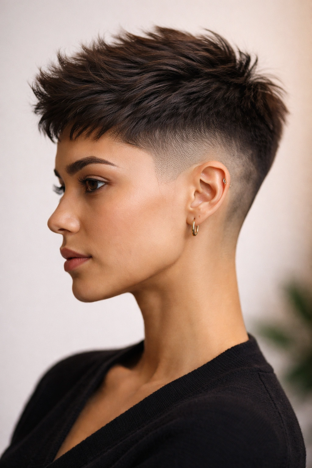 Close-up of Textured Crop with Clean Fade showing choppy texture and precise fade