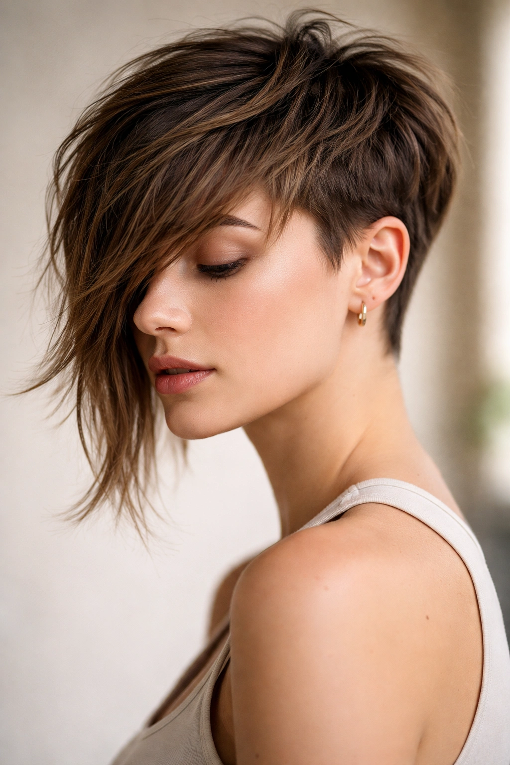 Textured crop with long fringe reaching chin