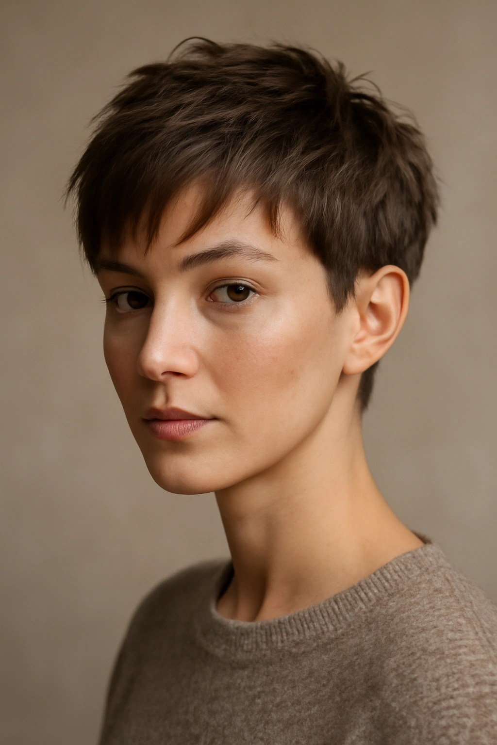 Close view of The Textured Crop with Longer Front Pieces showing forward-framing length.