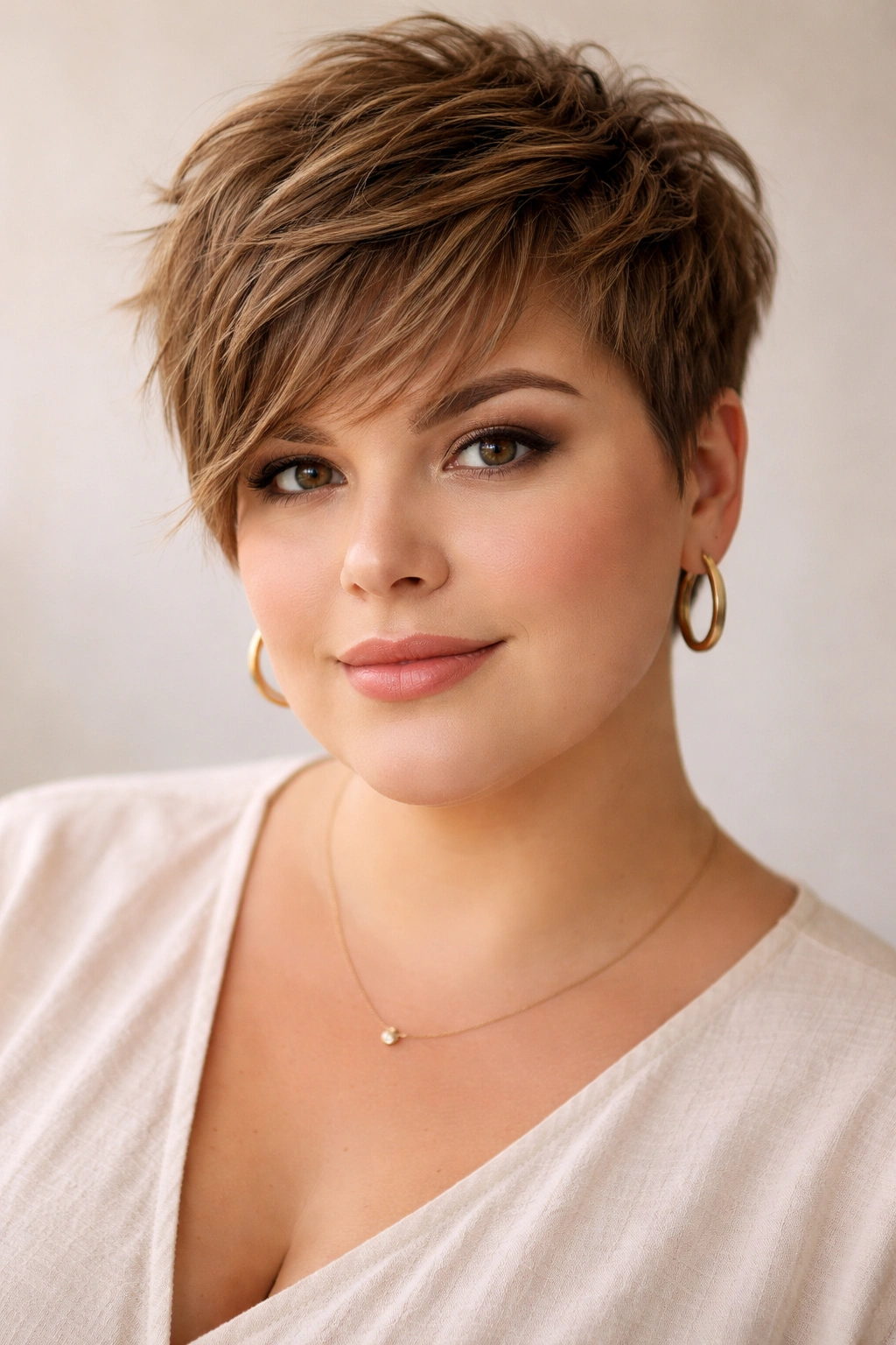 Portrait of a person with a short textured crop and longer front pieces framing the face.