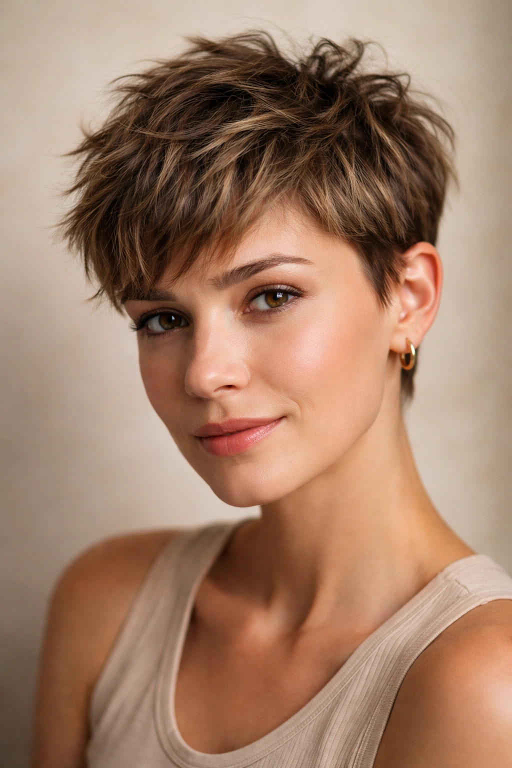 Close-up of a person with a short textured crop showing layered top and defined texture