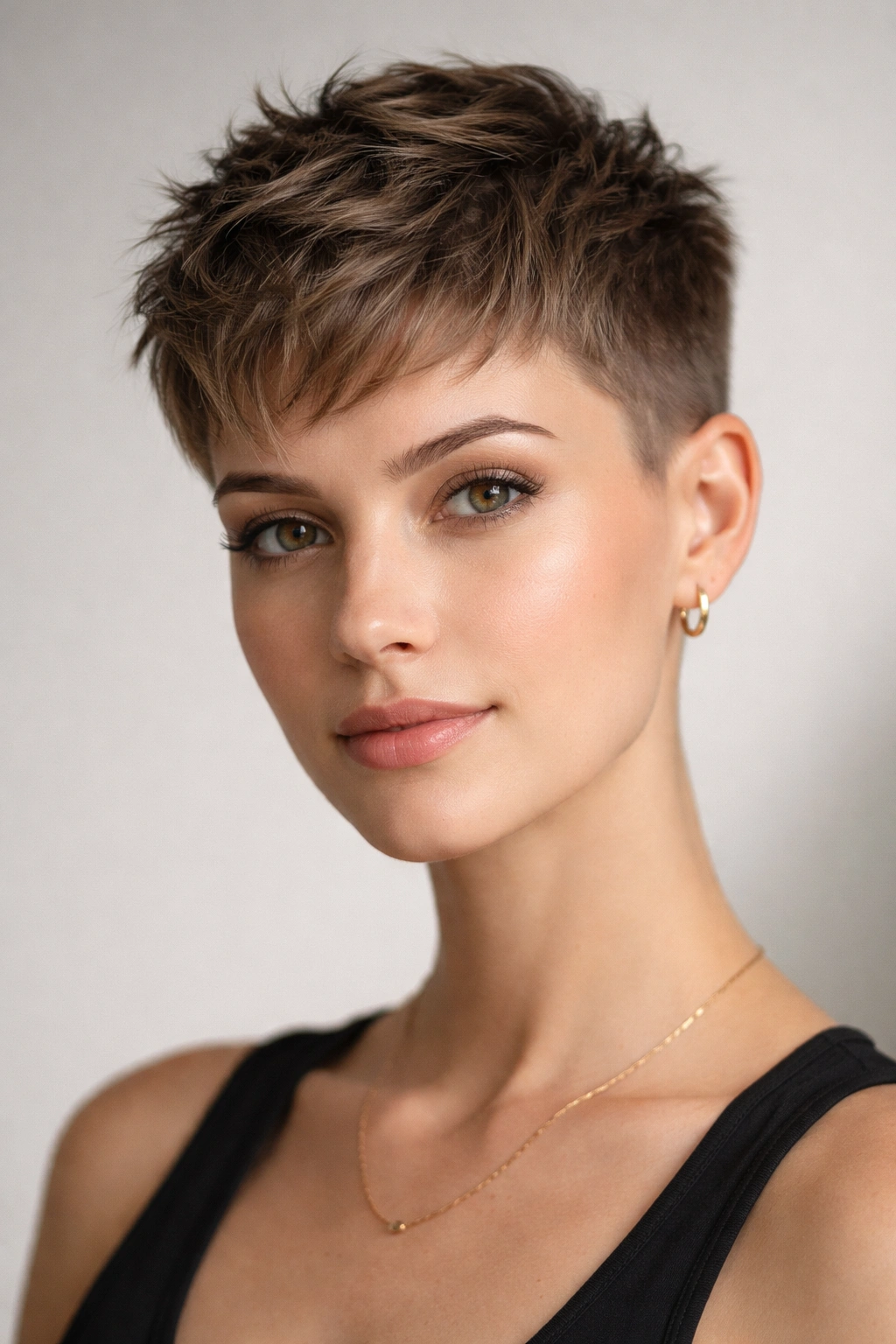 Model with a short textured crop and faded sides