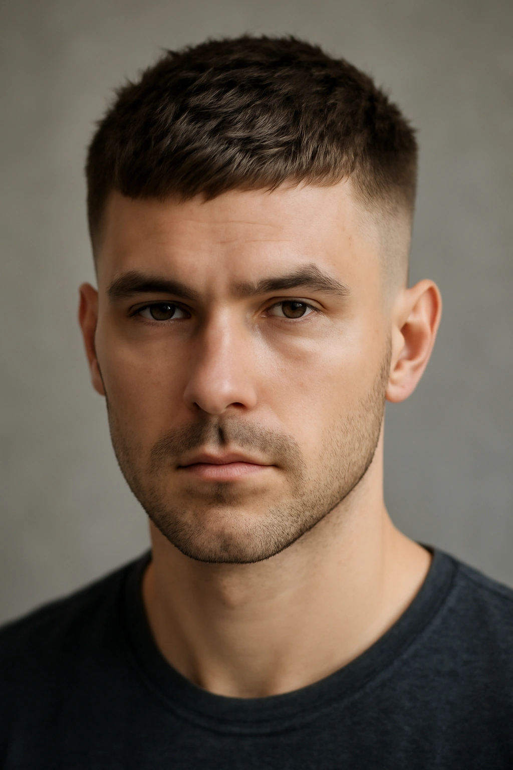 Close-up of a man with a short textured crop and subtle side fade