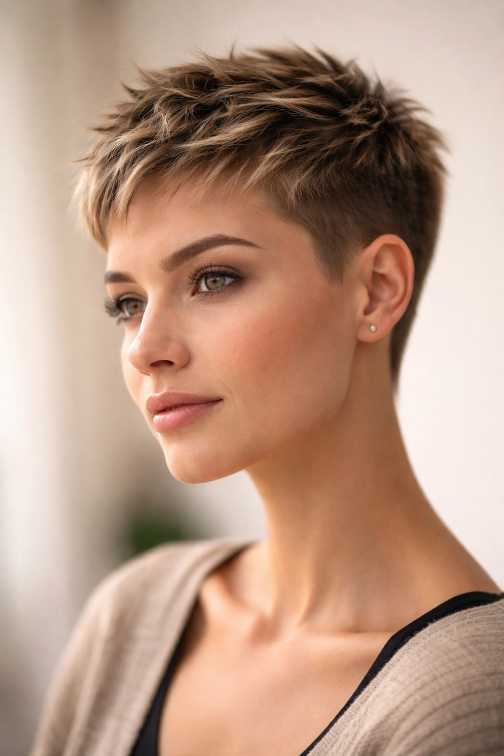 Close-up of a textured crop with layered top and short sides