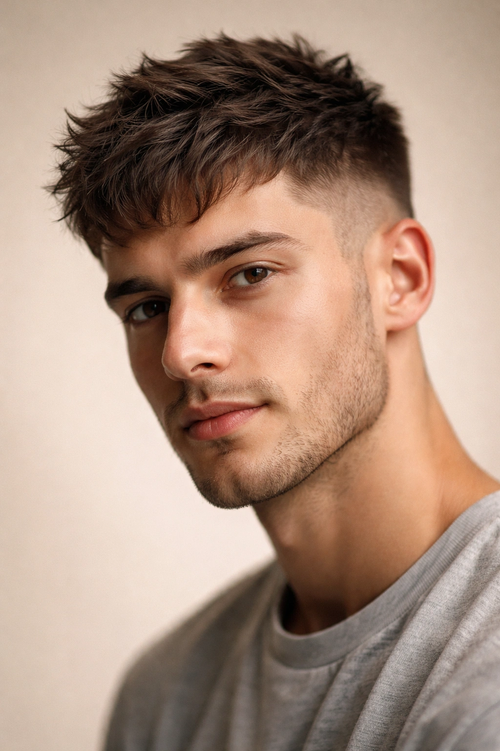 Close-up of a textured cropped hairstyle with short sides