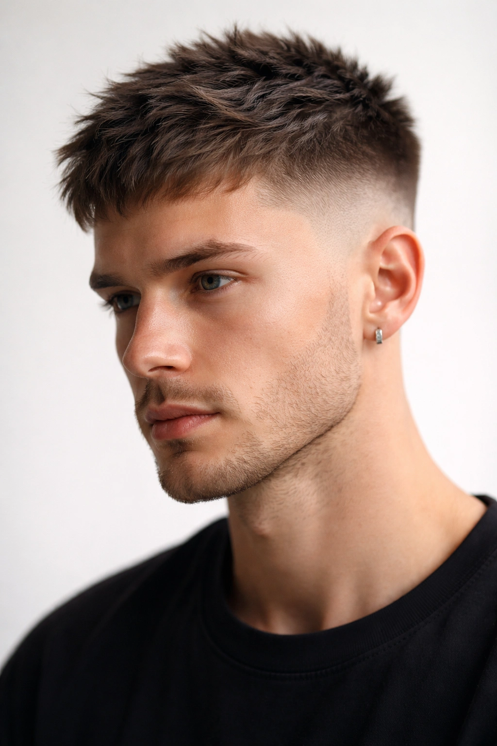 Close-up of Textured Crop with Micro Fade showing layered top and near-skin fade