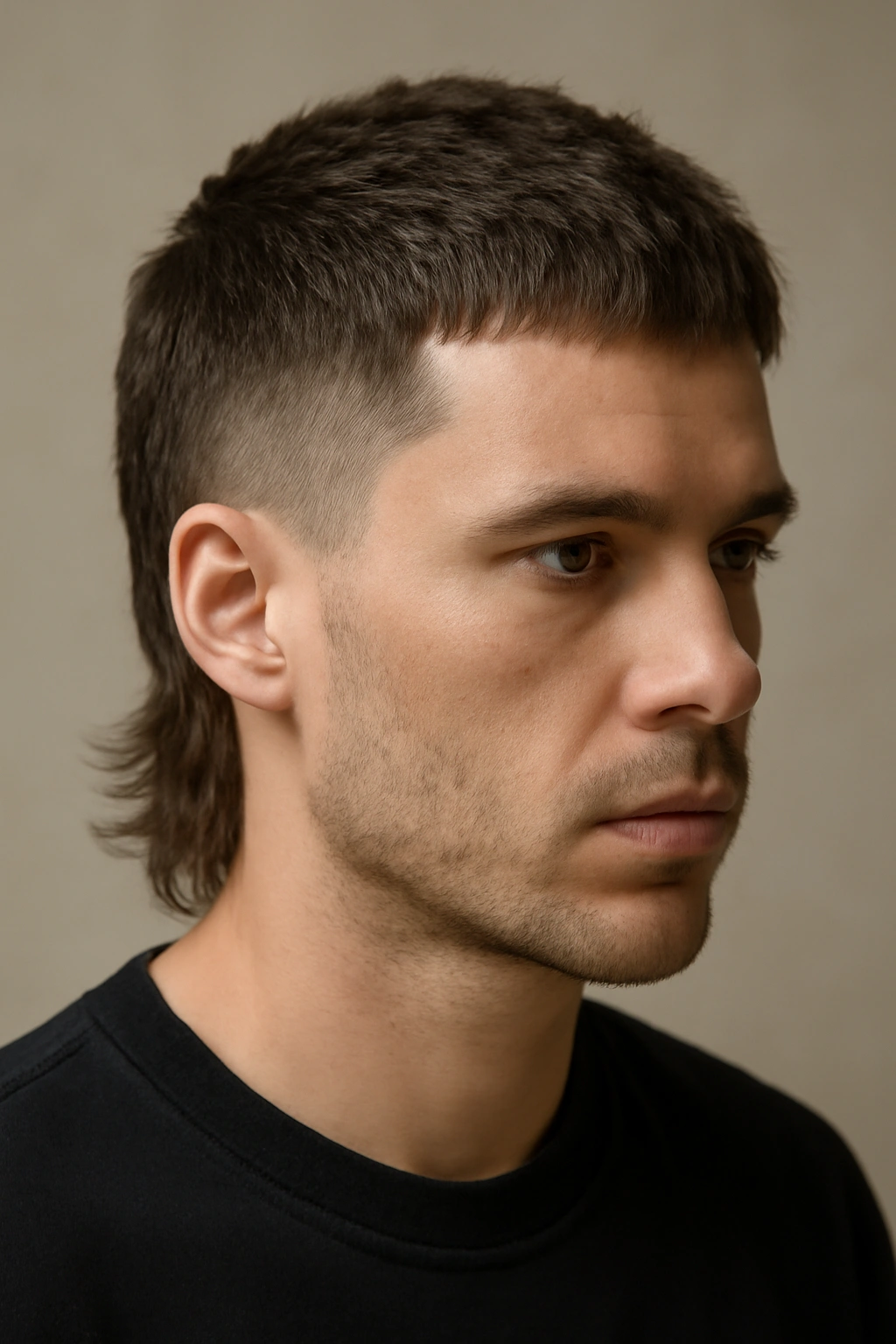 Close-up of The Textured Crop Mullet with short textured top and subtle back length