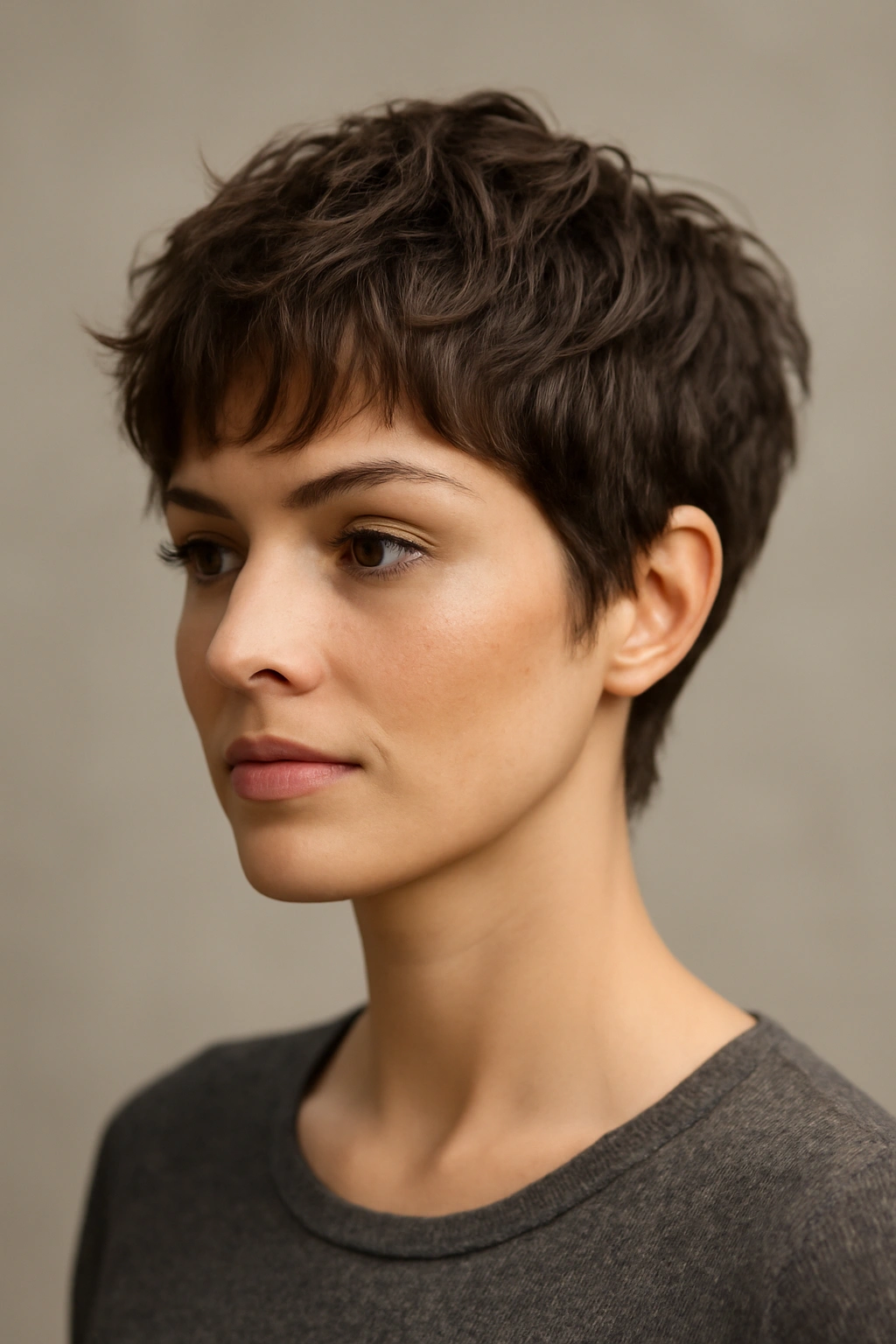 Short textured crop pixie with choppy layers
