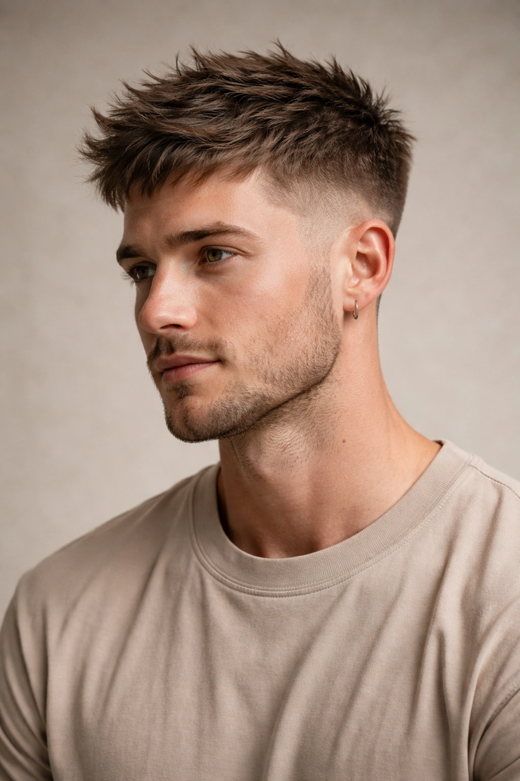 Head-and-shoulders portrait of a person with a textured crop featuring a longer top