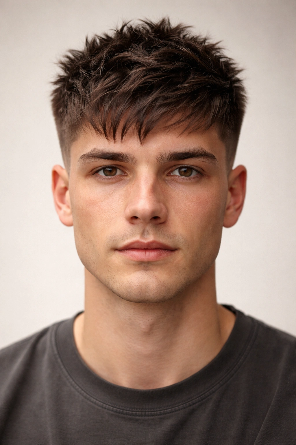 Close-up of a textured crop on straight hair with visible choppy layers