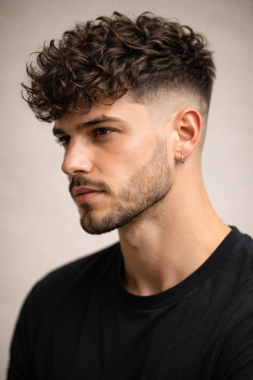 Close-up of a head with textured crop and undercut fade, showcasing curl texture
