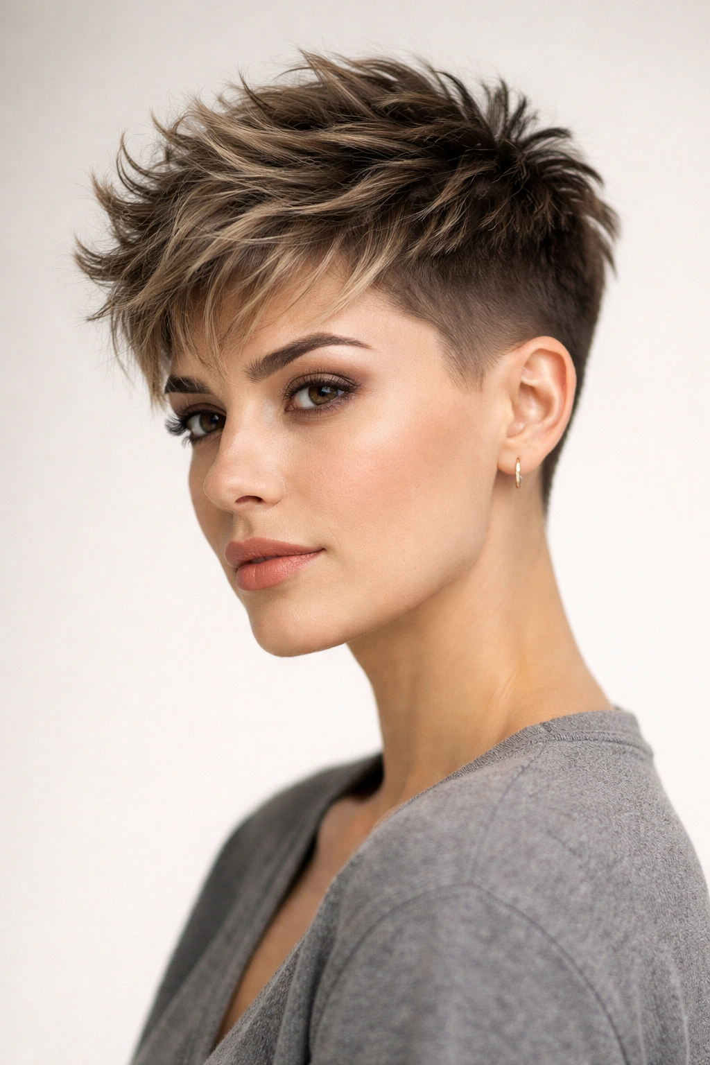 Textured crown with clean sides hairstyle on model showing top texture and faded sides