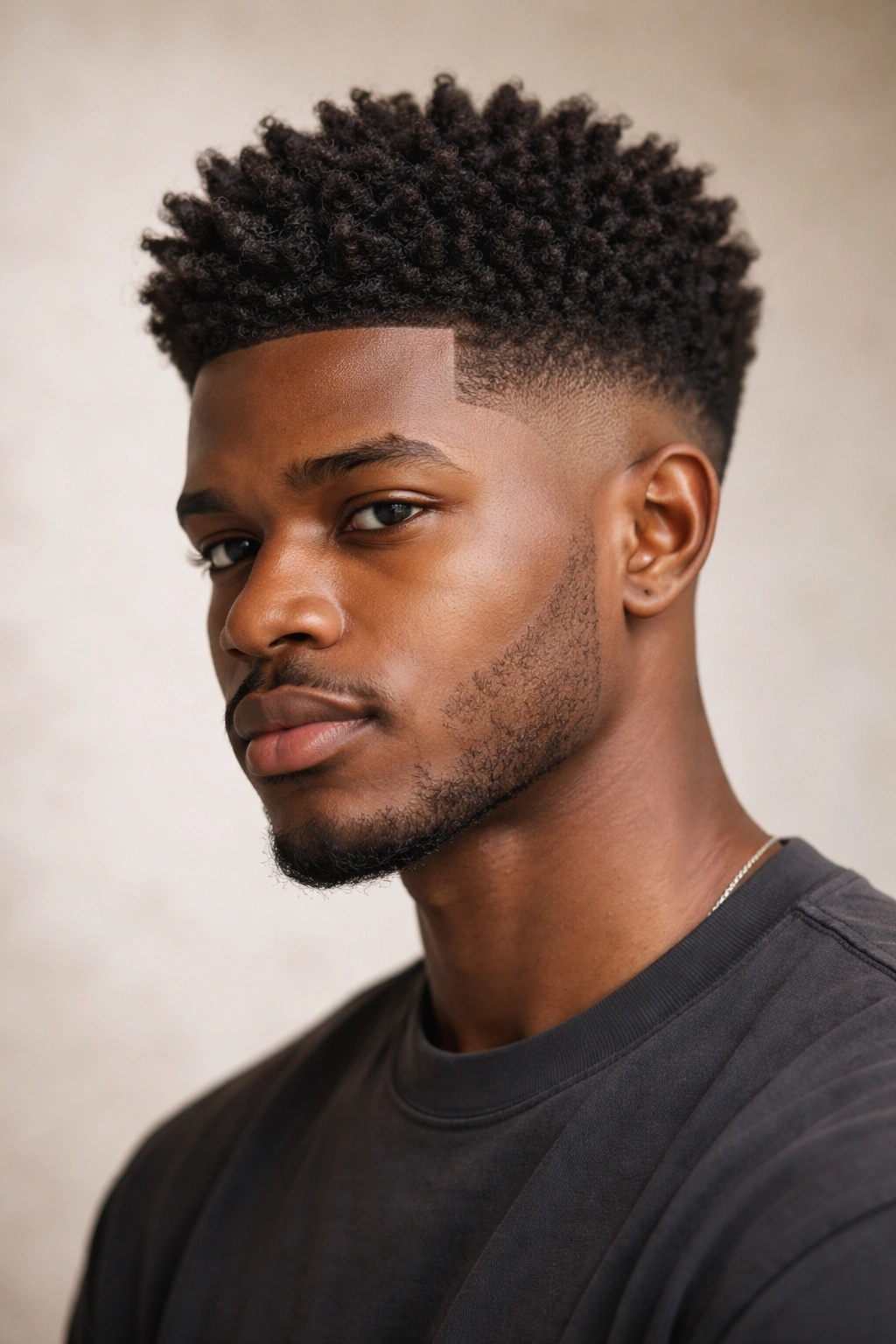 4B textured fade with sides and top texture in studio portrait