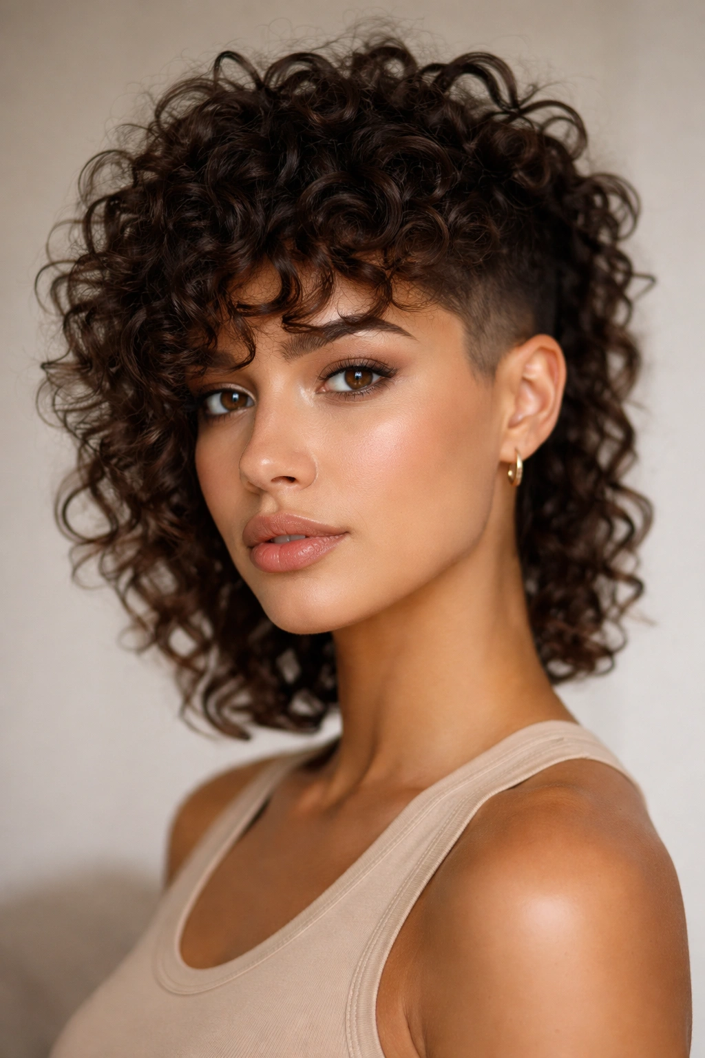 Textured curly top with a soft fade hairstyle