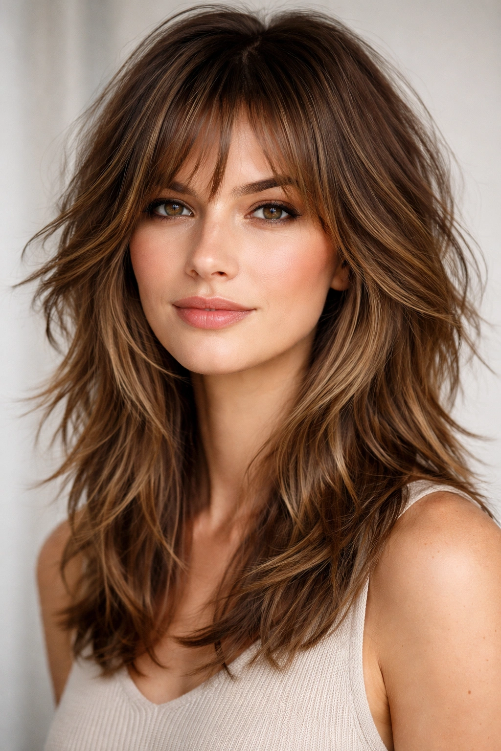 Head with textured layered hair showing movement and width