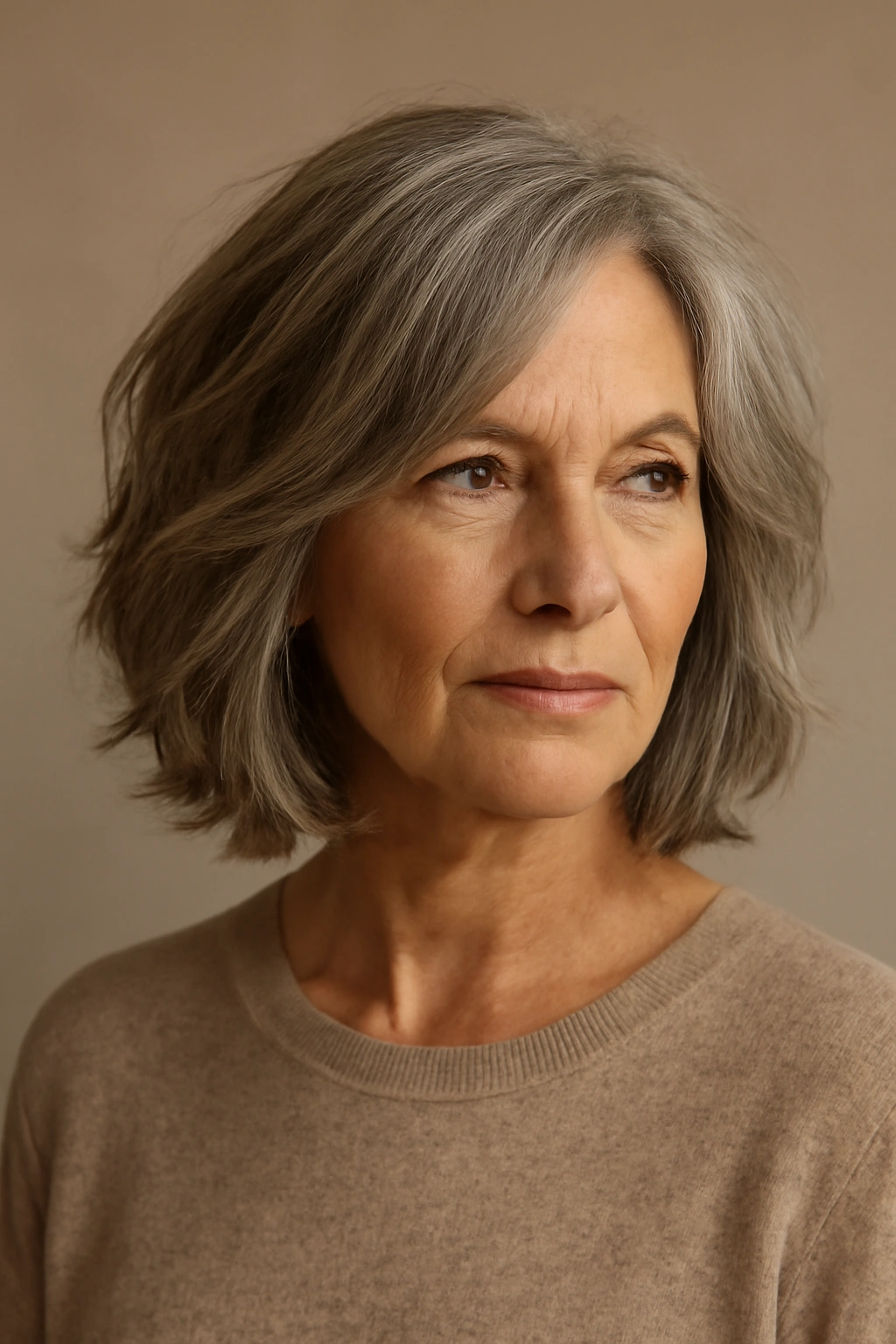 Portrait of a textured long bob with subtle layers