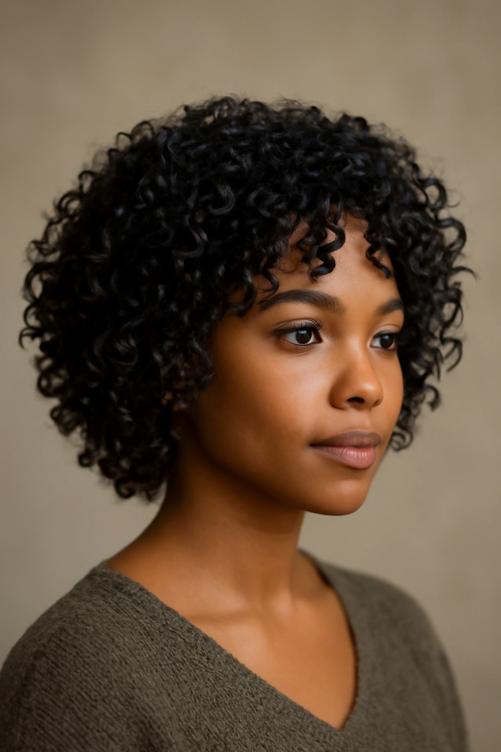 Textured layered lob hairstyle on a Black woman.