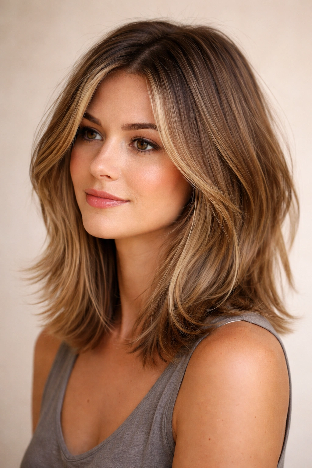 Shoulder-length textured lob with face-framing pieces and back-length layers