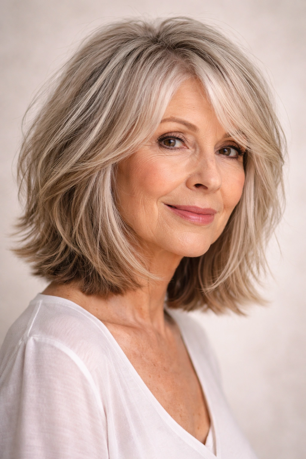 Shoulder-length textured lob with choppy underneath layers