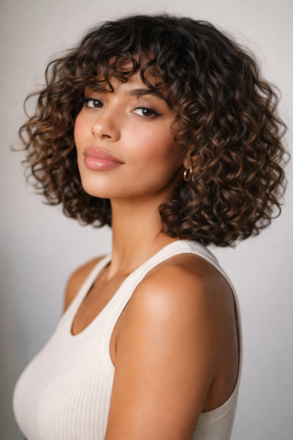 Textured medium bob with 3A-3C curls in transition