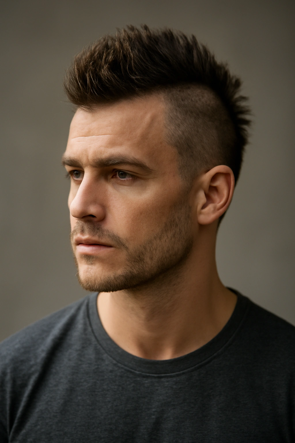 Front view of a subtle textured Mohawk showing a defined center ridge