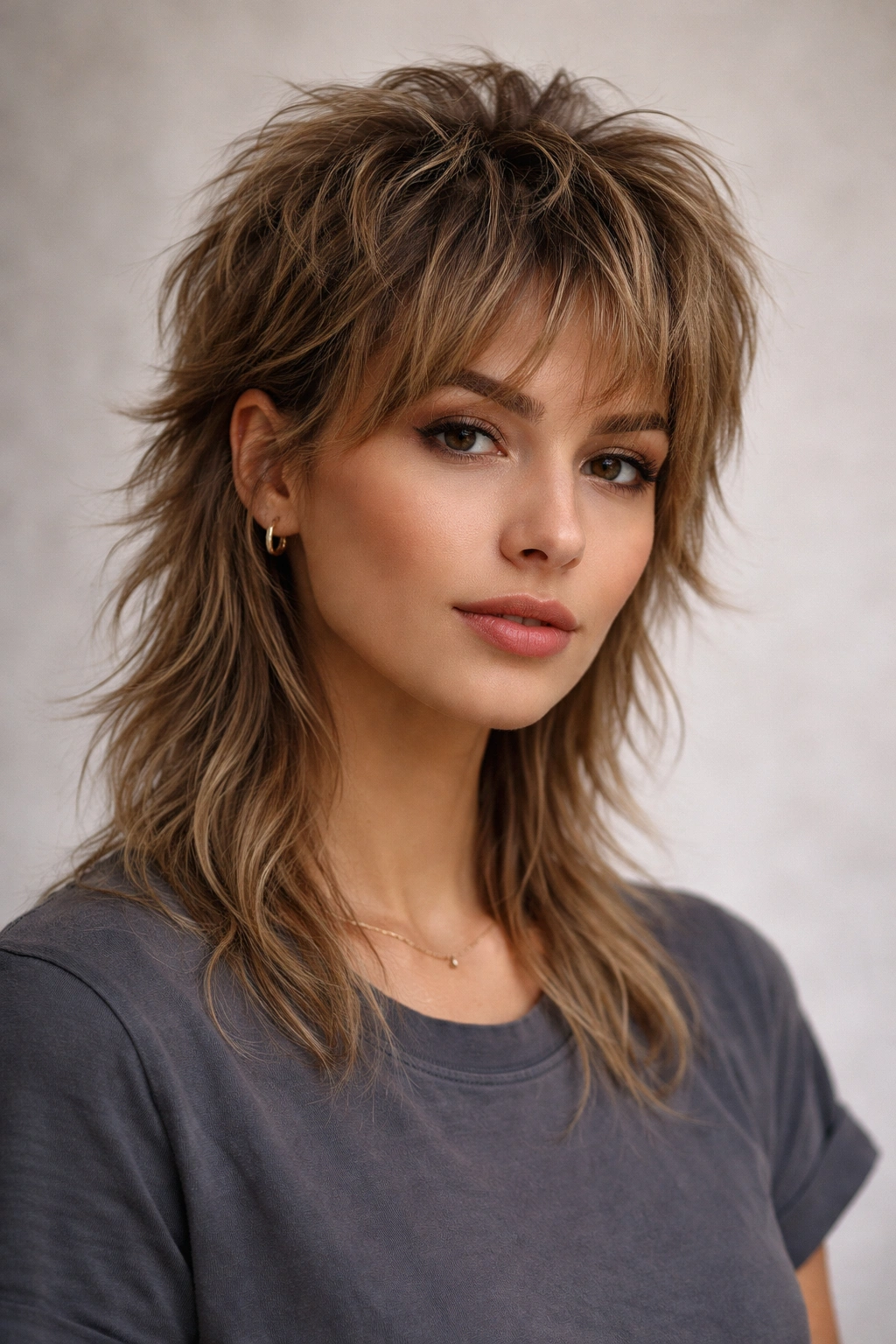 Textured mullet hairstyle with short crown and longer back