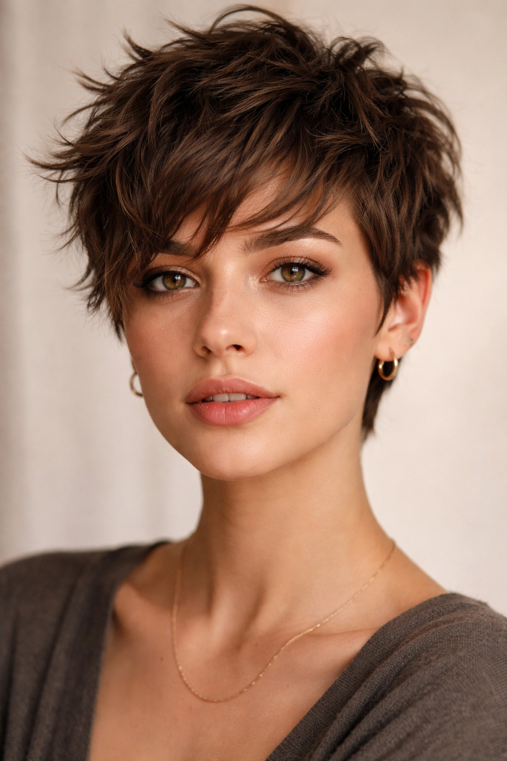 Close-up of a textured pixie cut with choppy layers