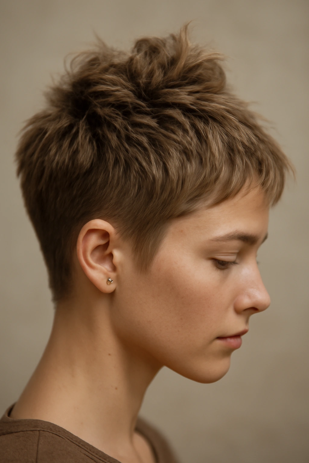 Textured pixie knot at crown on short hair