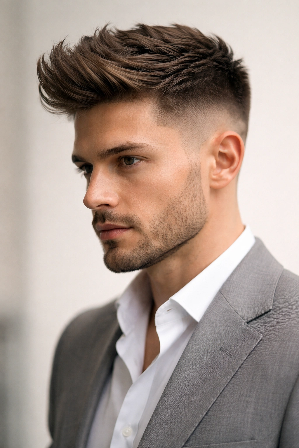 Head-and-shoulders view of a textured quiff with a subtle fade on the sides
