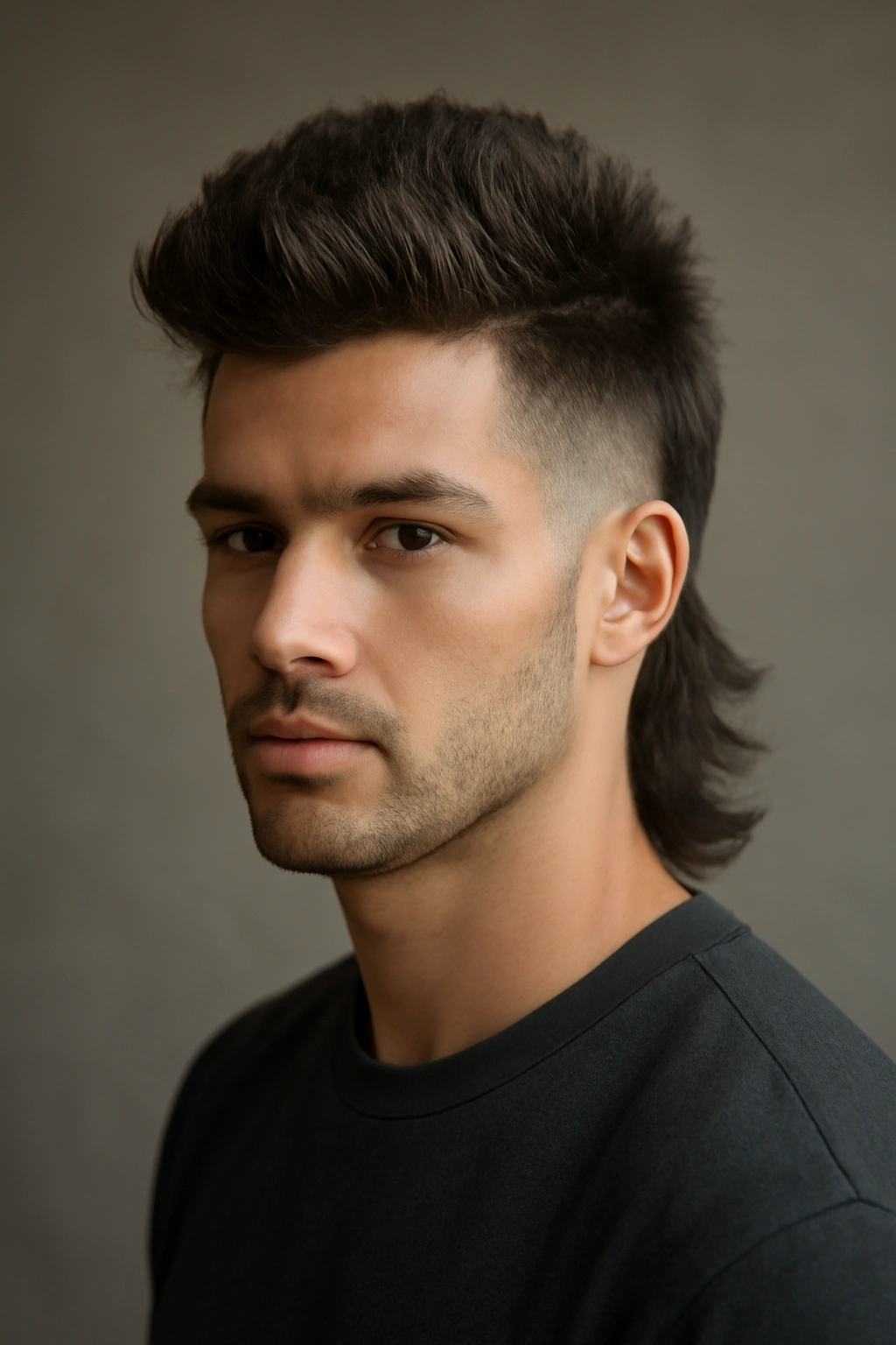Textured quiff mullet hybrid with tall top and fade