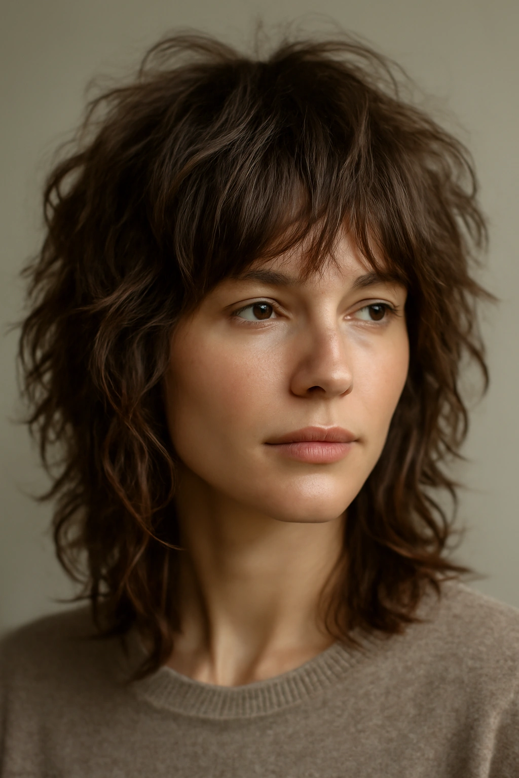 Close-up of a textured shag cut with choppy layers