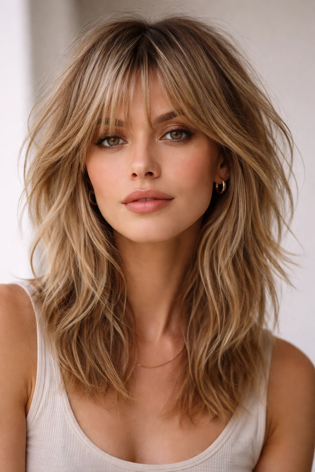 The Modern Textured Shag hairstyle on a head-and-shoulders portrait with choppy layered texture