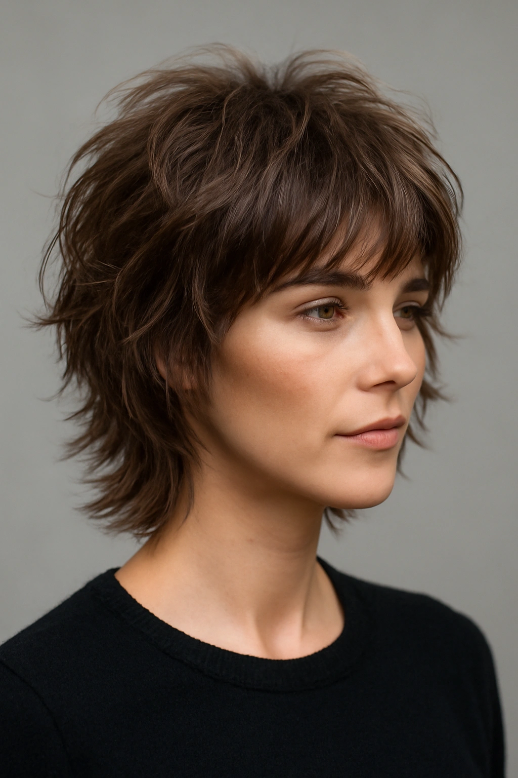 Layered textured shag cut with movement and volume.