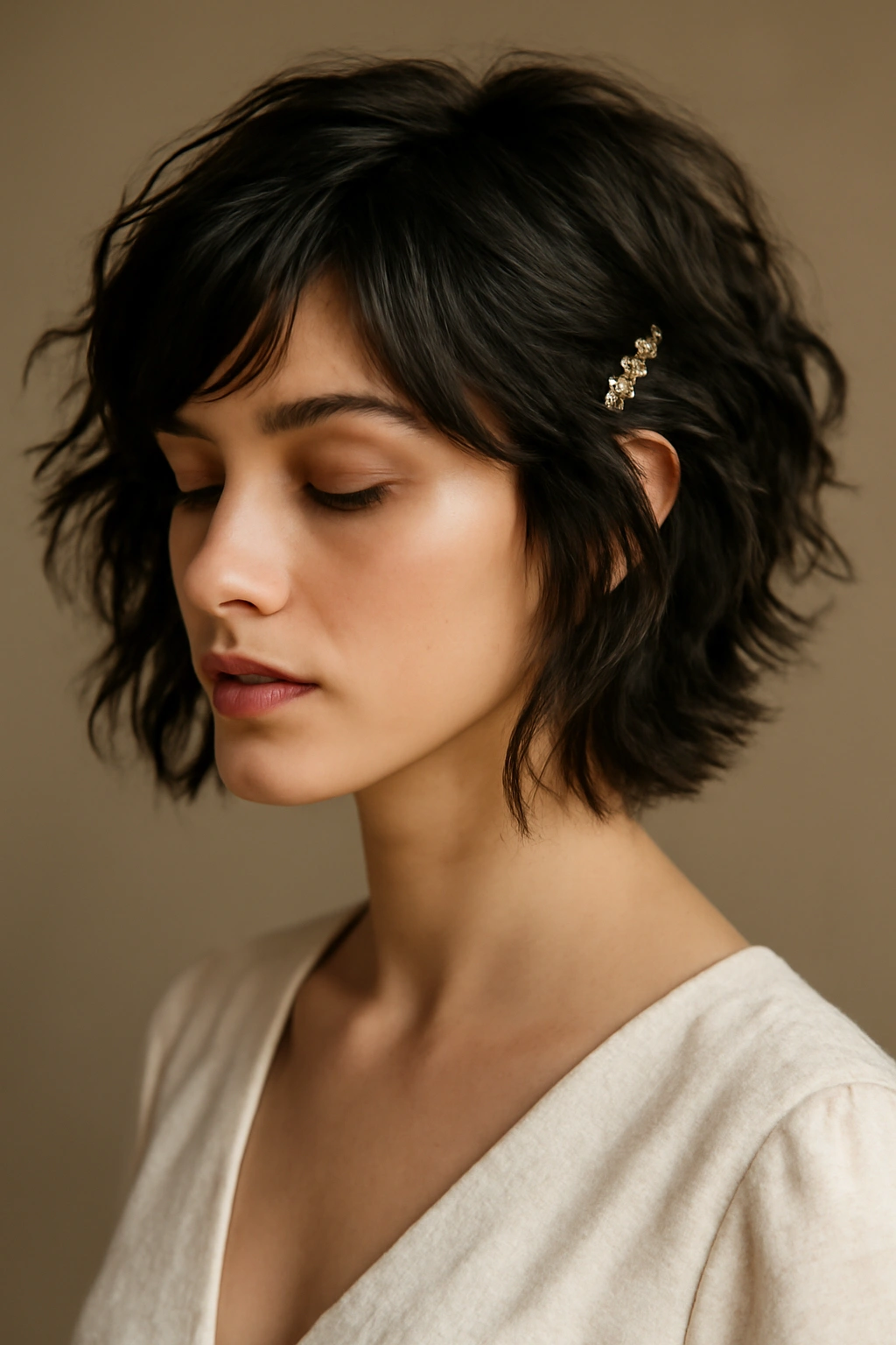 Textured shag hairstyle with face-framing layers