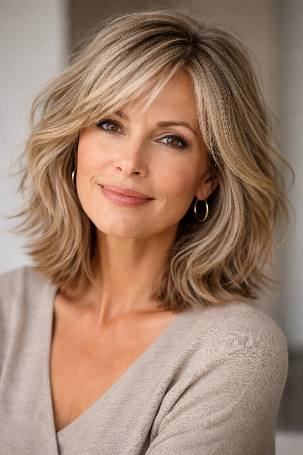 Close-up of shoulder-length textured cut with choppy layers