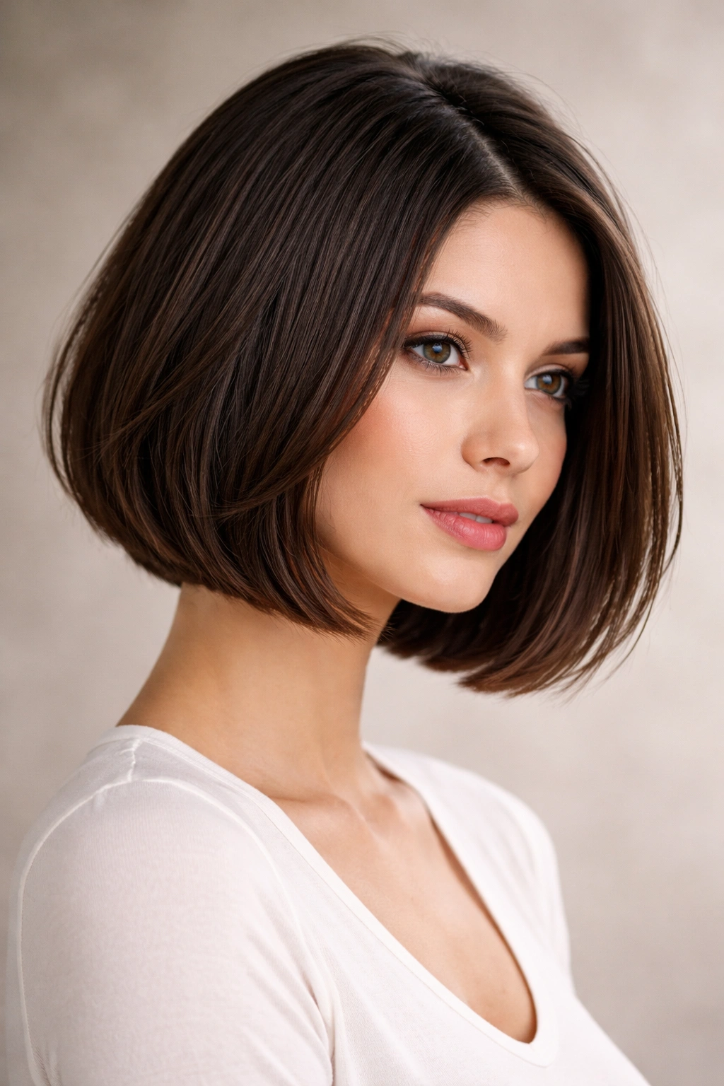 Close-up of textured sleek bob with interior layering creating movement