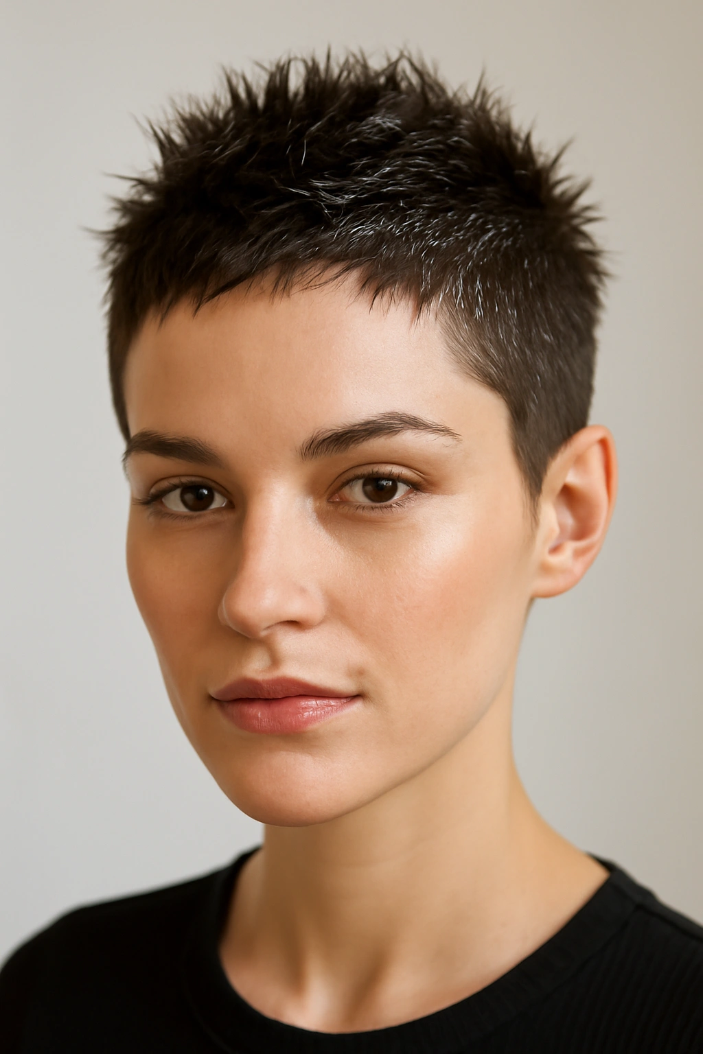 Very short textured crop with spikes and glitter at roots