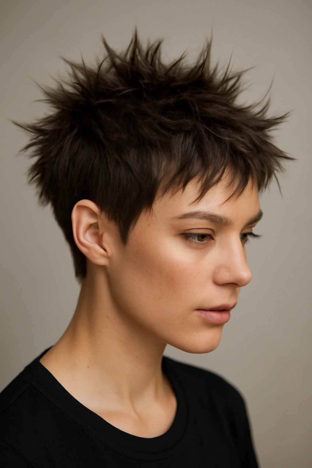 Close-up of The Textured Spiky Cut hairstyle with short choppy layers spiking upward