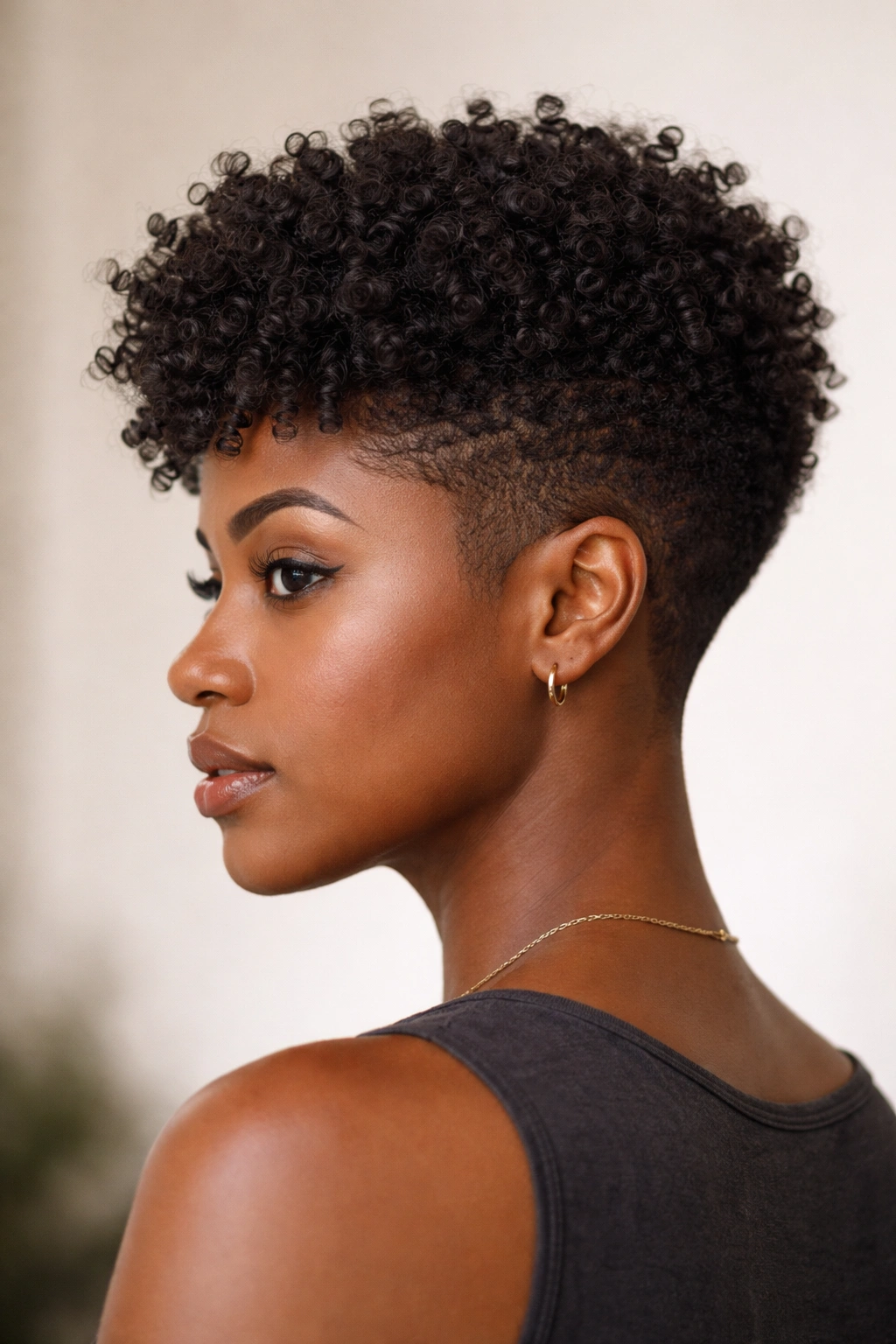 Side-profile view of a tapered hairstyle with tight Type 4A coils