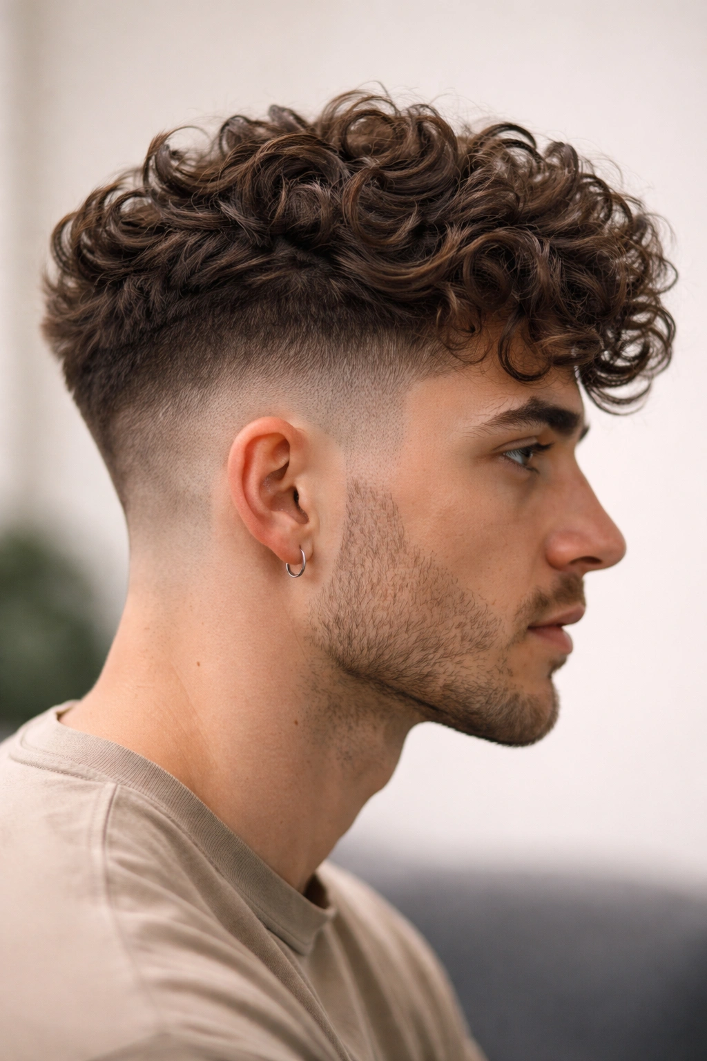 Side profile of a person with shaved undercut and textured top