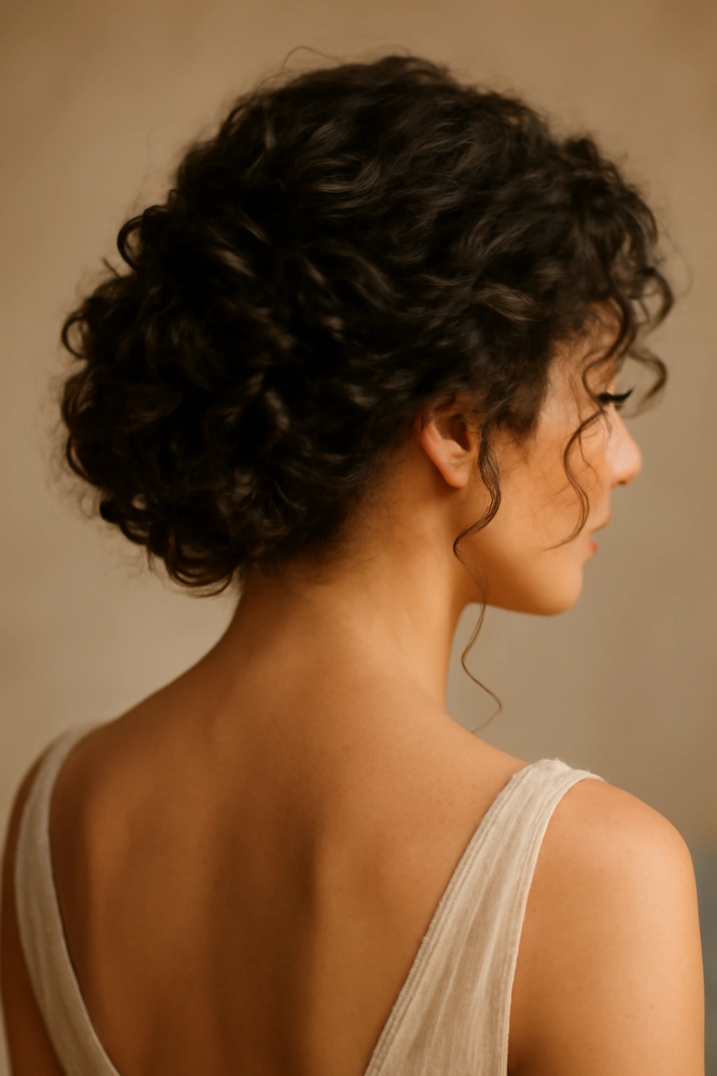 Bridal textured updo showcasing natural curls and soft silhouette