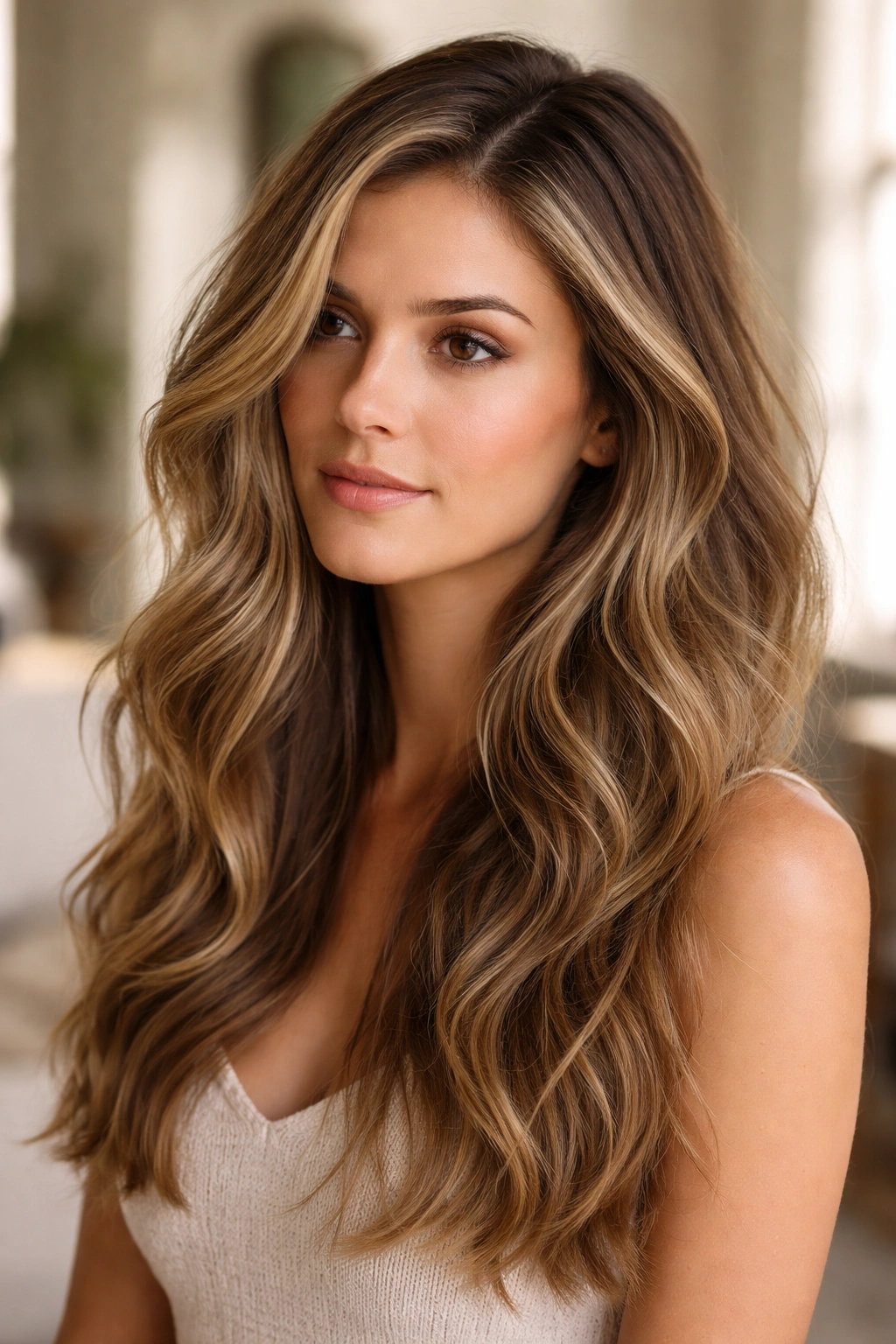 Textured waves with side part creating a dreamy, voluminous hairstyle