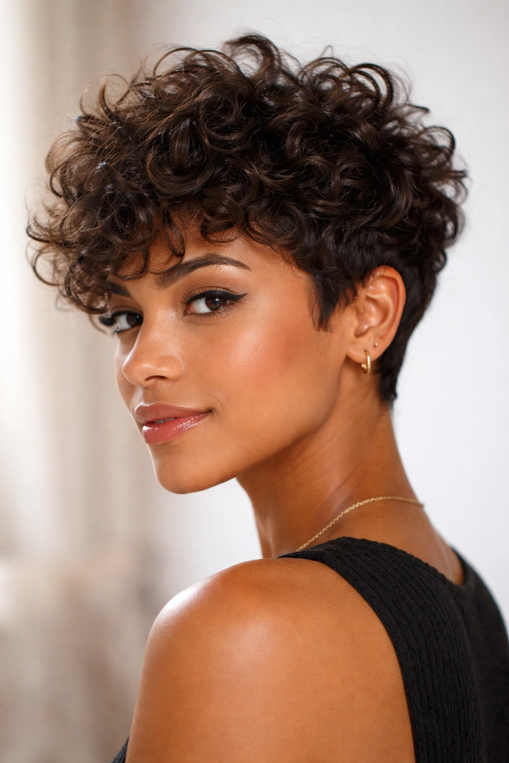 Textured pixie cut for thick curly hair with stacked curls