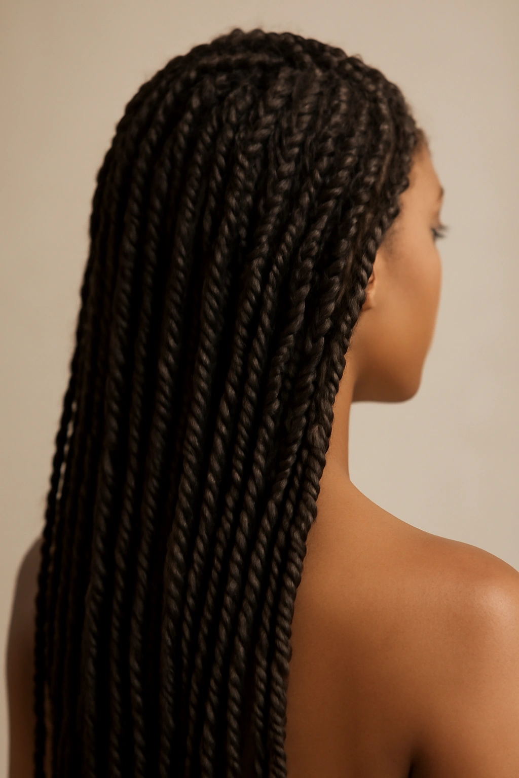 Slim passion twists creating refined intricate texture