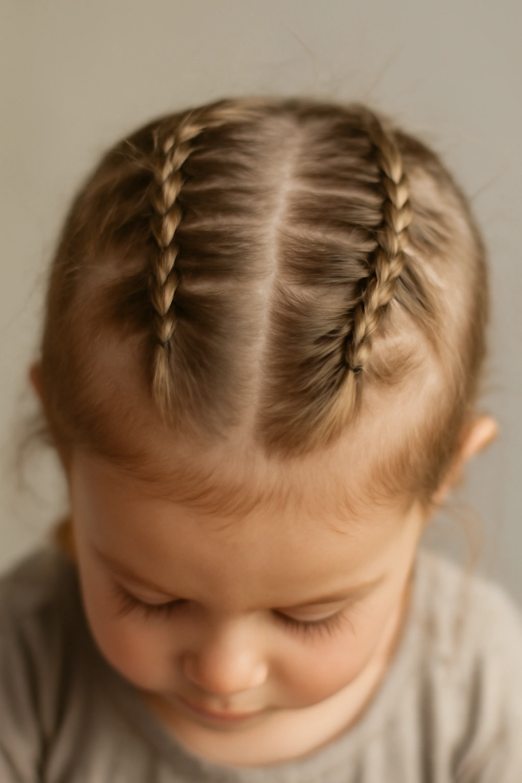 Close-up of toddler hair with bubble braids and anchor braids for a durable hairstyle